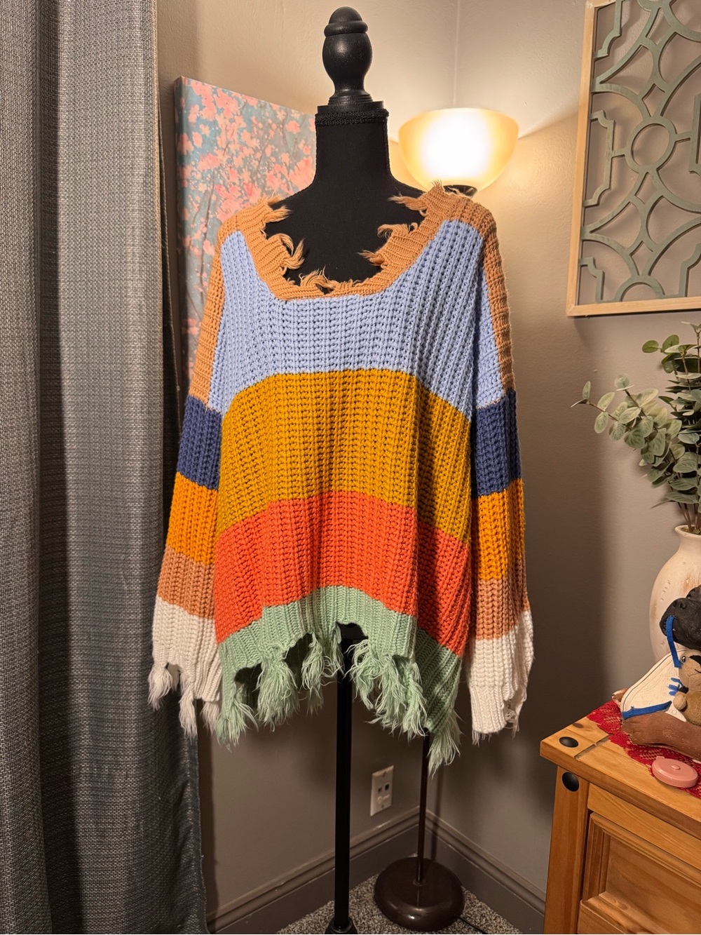 ODDY Distressed Color Block Sweater